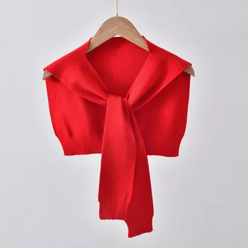 

Ladies net red solid color knotted air-conditioned room with a small shawl, summer knit scarf, women's neck scarf