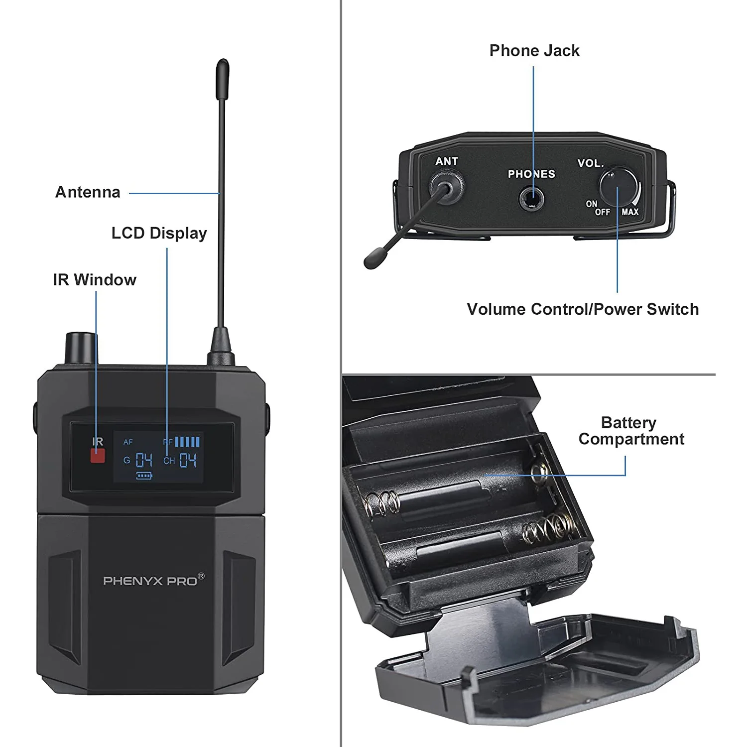 Bodypack para Phenyx Sistema de Monitoramento de Palco sem Fio com Fones de Ouvido Receptor Profissional Uhf In-ear Pro Ptm-11 & Ptm-22 - Image 2
