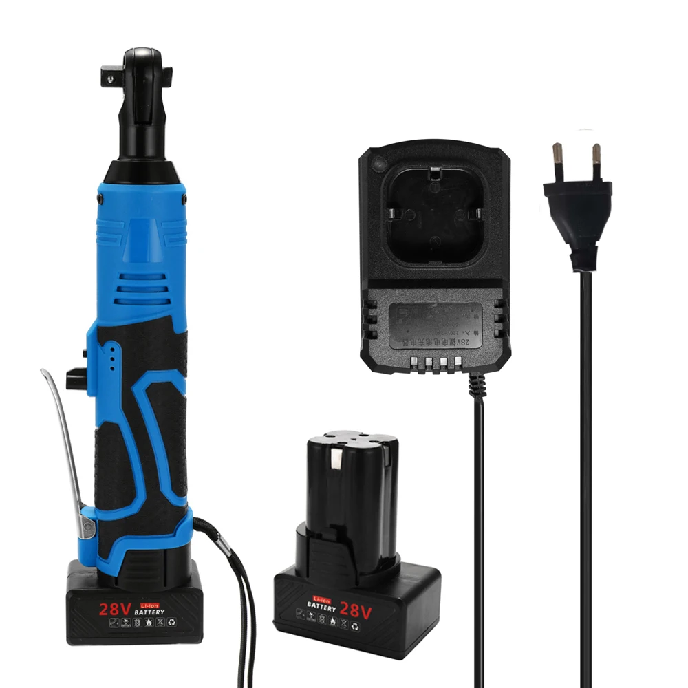 

28V Multifunctional Cordless Rechargeable Electric Wrench 3/8 Inch Right Angle Electric Ratchet Wrenches with LED Light
