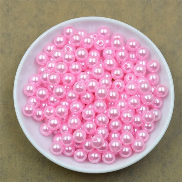 50-400Pcs/bag With Hole ABS Imitation Pearl Bead 4/6/8/10/12MM Round Plastic Acrylic Spacer Bead for DIY Jewelry Making Findings Pink