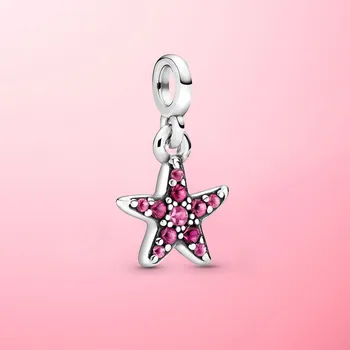 

JrSr new 100% 925 Sterling Silver Beads My Pink Starfish Dangle Charms fit Pandora Bracelet Women DIY Jewelry gift Free shipping
