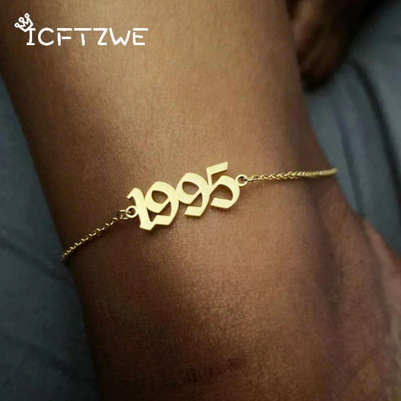 Браслет из нержавеющей стали для женщин с английским номером 1995 золотой браслет
