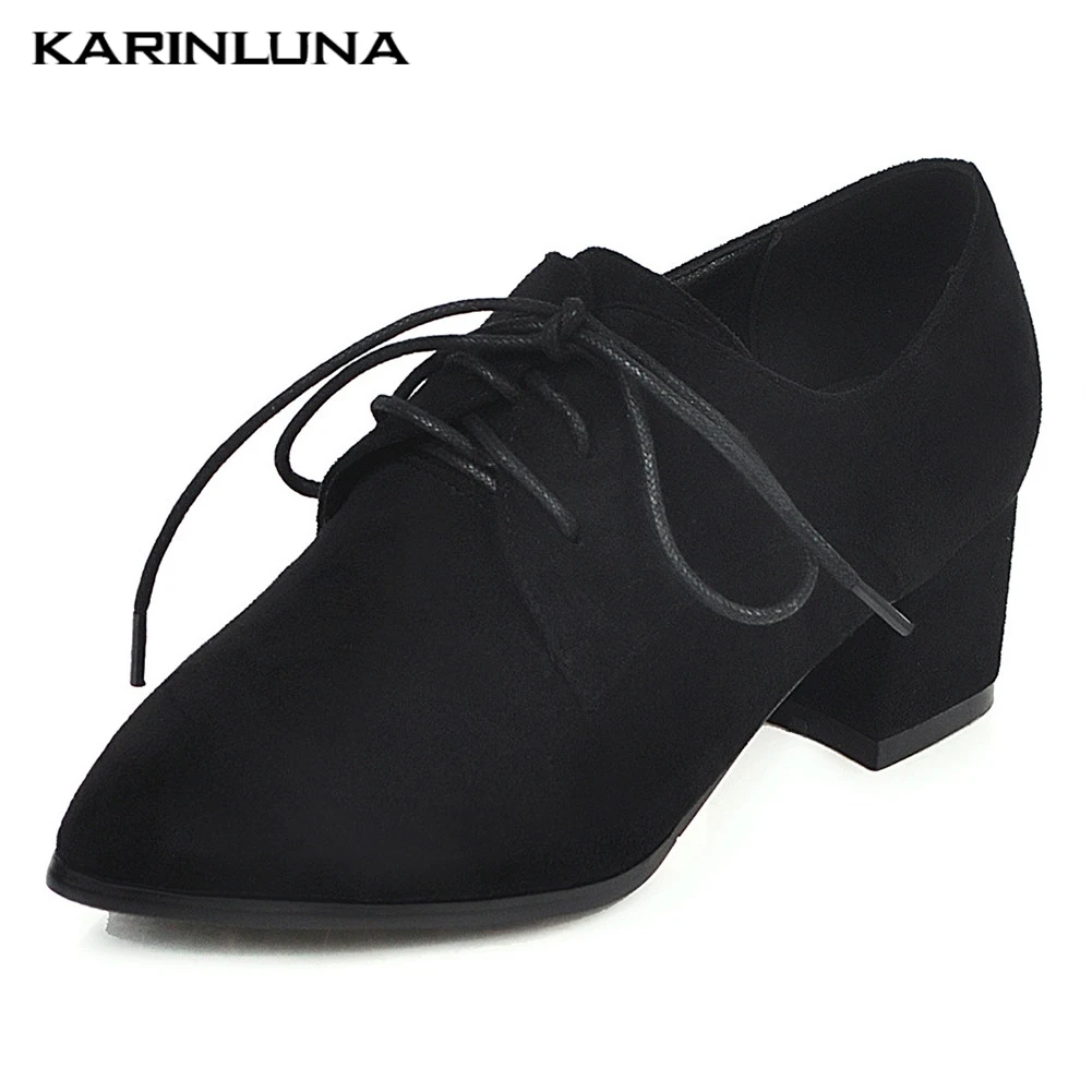 Karinluna/; Прямая поставка; остроносые шнурки для обуви; сезон весна-осень; женские туфли-лодочки; лаконичные женские туфли на квадратном каблуке