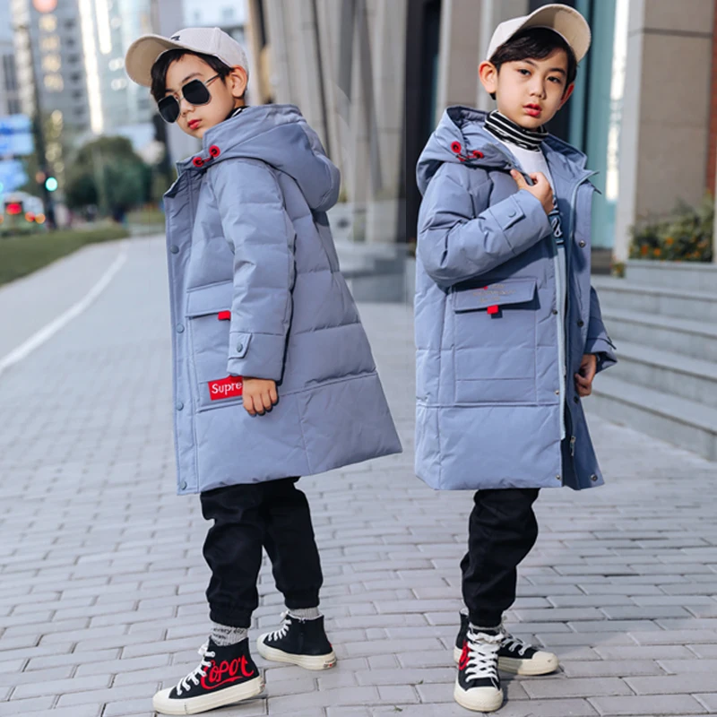 Новые модные куртки-пуховики для мальчиков г. Зимняя утепленная детская верхняя одежда с капюшоном для девочек пальто, детская теплая одежда-35 градусов