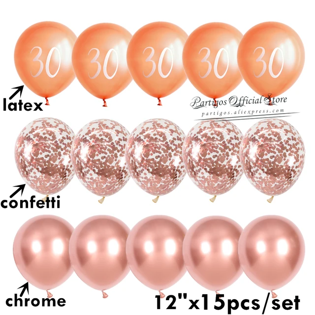 15Pcs/Set 12/16Inch Mixed Rose Gold Foil Letter Balloons 30th Birthday Party Decorations So Happy Im Thirty Balls Banners Chrome set 1