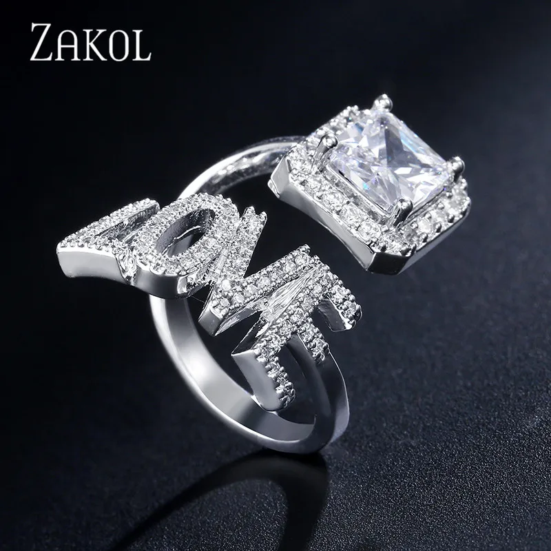 ZAKOL модные свадебные открытые кольца с цирконием в форме сердца ААА для женщин, вечерние ювелирные изделия Anillos Anel FSRP2126