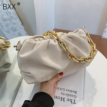 

[BXX] Solid Color Velvet Dumplings Pleated Bags For Women 2020 Autumn Winter Shoulder Handbags Female Fashion Travel Bag HO104