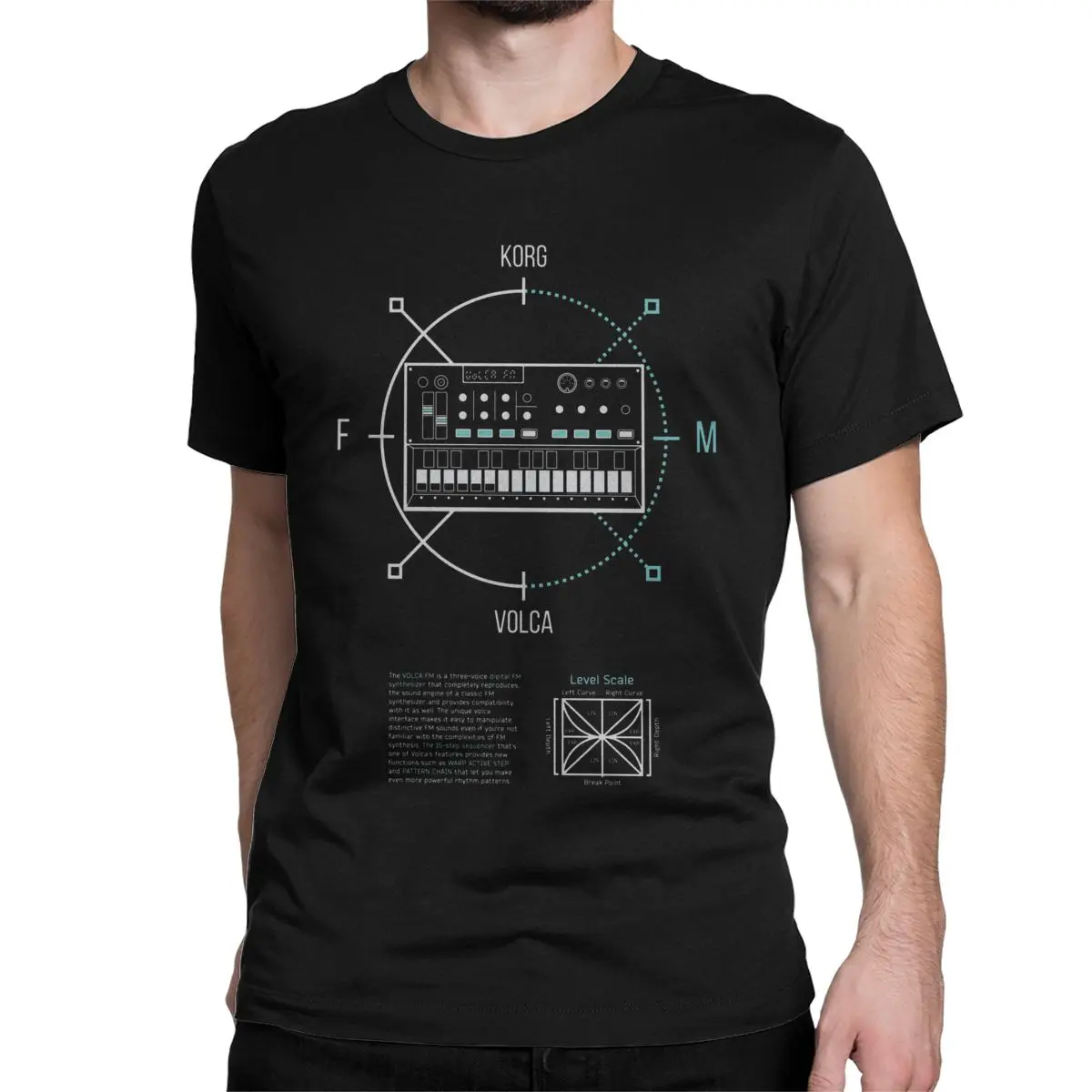 Для мужчин Volca FM Круглый Korg Volca футболка синтезатор музыка синтезатор электро модульная техно Хлопок Зимняя футболка - Цвет: Черный