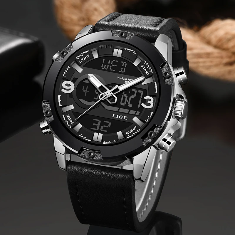 LIGE модный мужской светодиодный спортивные кварцевые часы мужские многофункциональные водонепроницаемые Дата светящаяся наручные часы Мужские часы Horloges Mannen