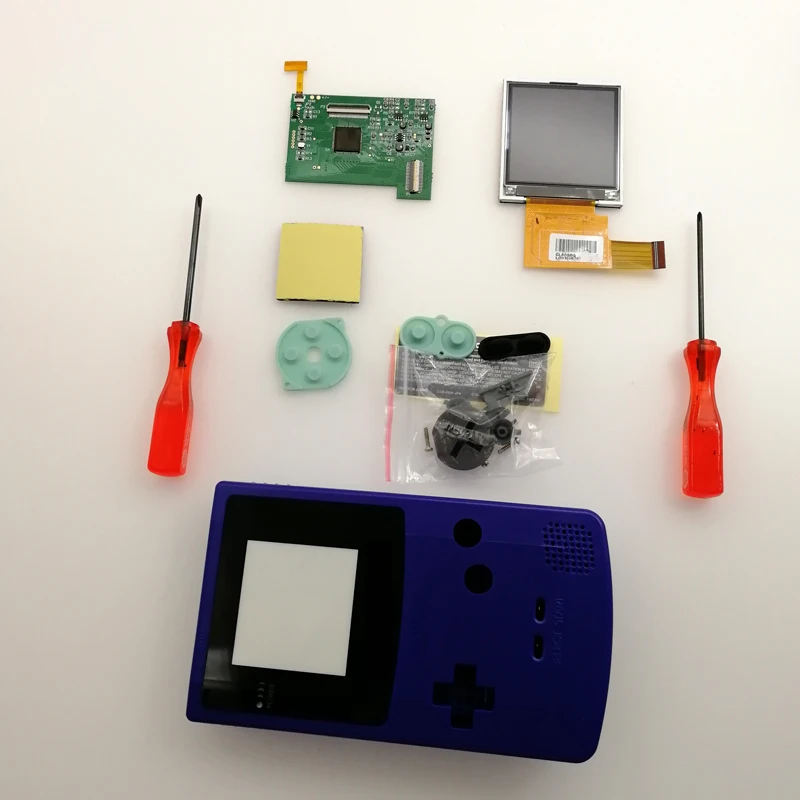DIY консоль GBC экран комплекты ЖК-экранов Оболочка Чехол кнопки для игры мальчик цветная подсветка ЖК-экран 5 уровней яркость отвертки - Цвет: Blue