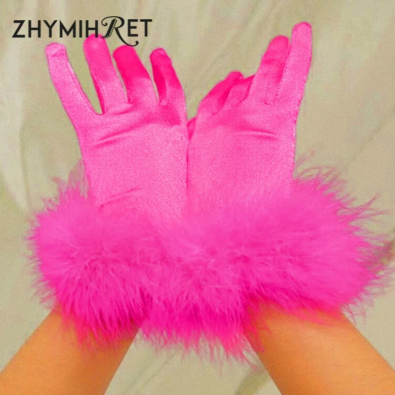 ZHYMIHRET модные рождественские подарки фиолетовые зимние женские перчатки с мехом женские осенние Вечерние перчатки
