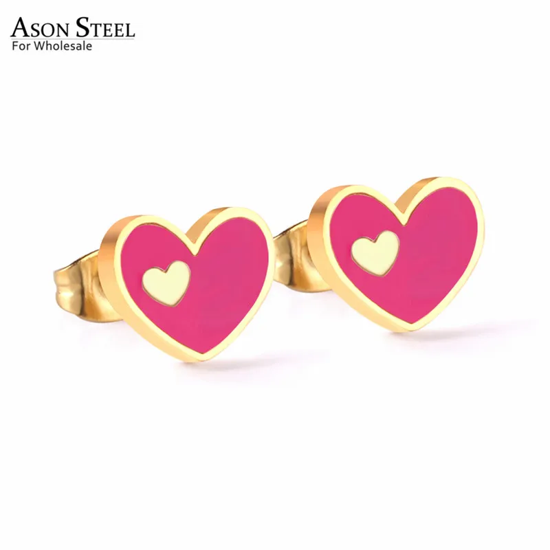 Серьги-гвоздики ASONSTEEL в форме двух сердец для женщин девочек детей из нержавеющей