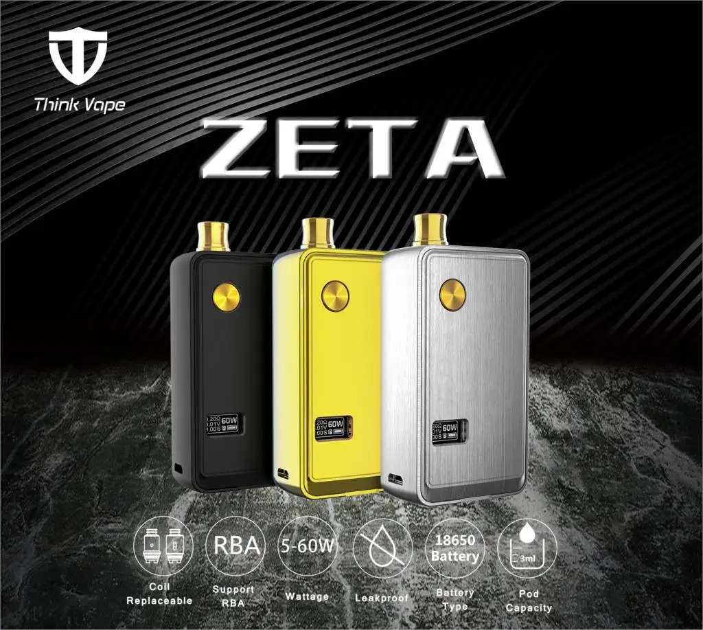 Thinkvape ZETA AIO Ремонтопригодный Pod Vape комплект 60 Вт 18650 Батарейный мод 3 мл Pod картридж 0,2/0,5/Ом RBA катушка vs Smoant Pasito комплект