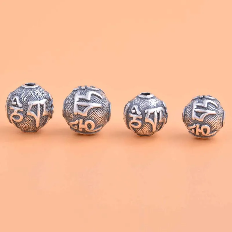 

100% S999 Sterling Silver Six Word Buddhism Fit Original Bracelet Necklace Charm Vintage Lucky String Beads Ball Jewelry Making