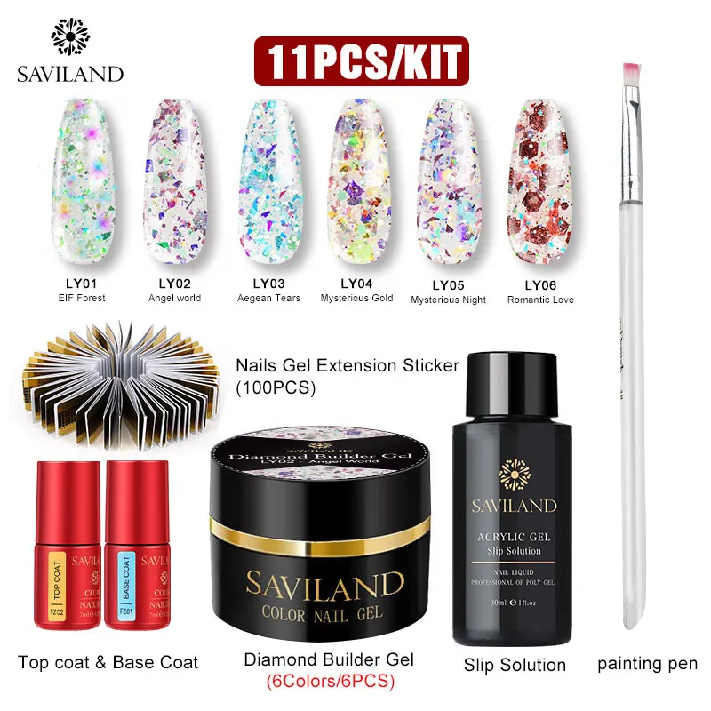 11 PCS SET 1 SAVILAND набор из полигеля для французских ногтей, гель для наращивания, Камуфляжный цвет, для маникюра, блестки, быстрое наращивание пальцев, наборы кистей - Цвет: 11 PCS SET 1