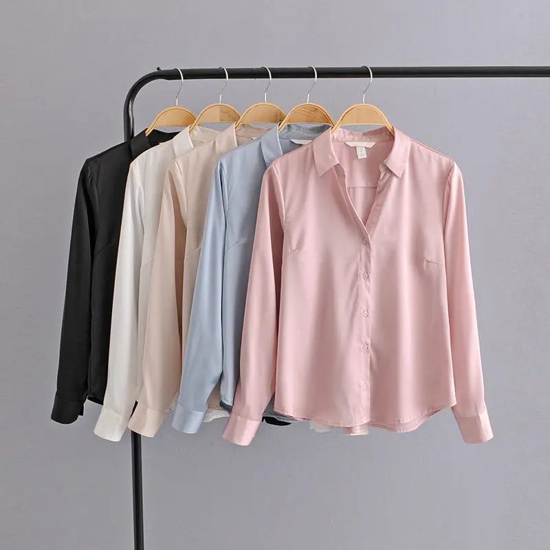 Увядший английский стиль офис леди простой многоцветный сатин blusas mujer de moda кимоно рубашка женские топы футболки размера плюс