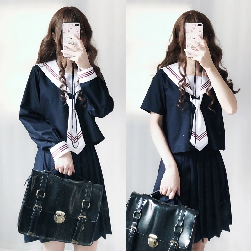

Summer and autumn orthodox jk uniform student sailor suit set long sleeve pleated skirt college wind uniform school costume