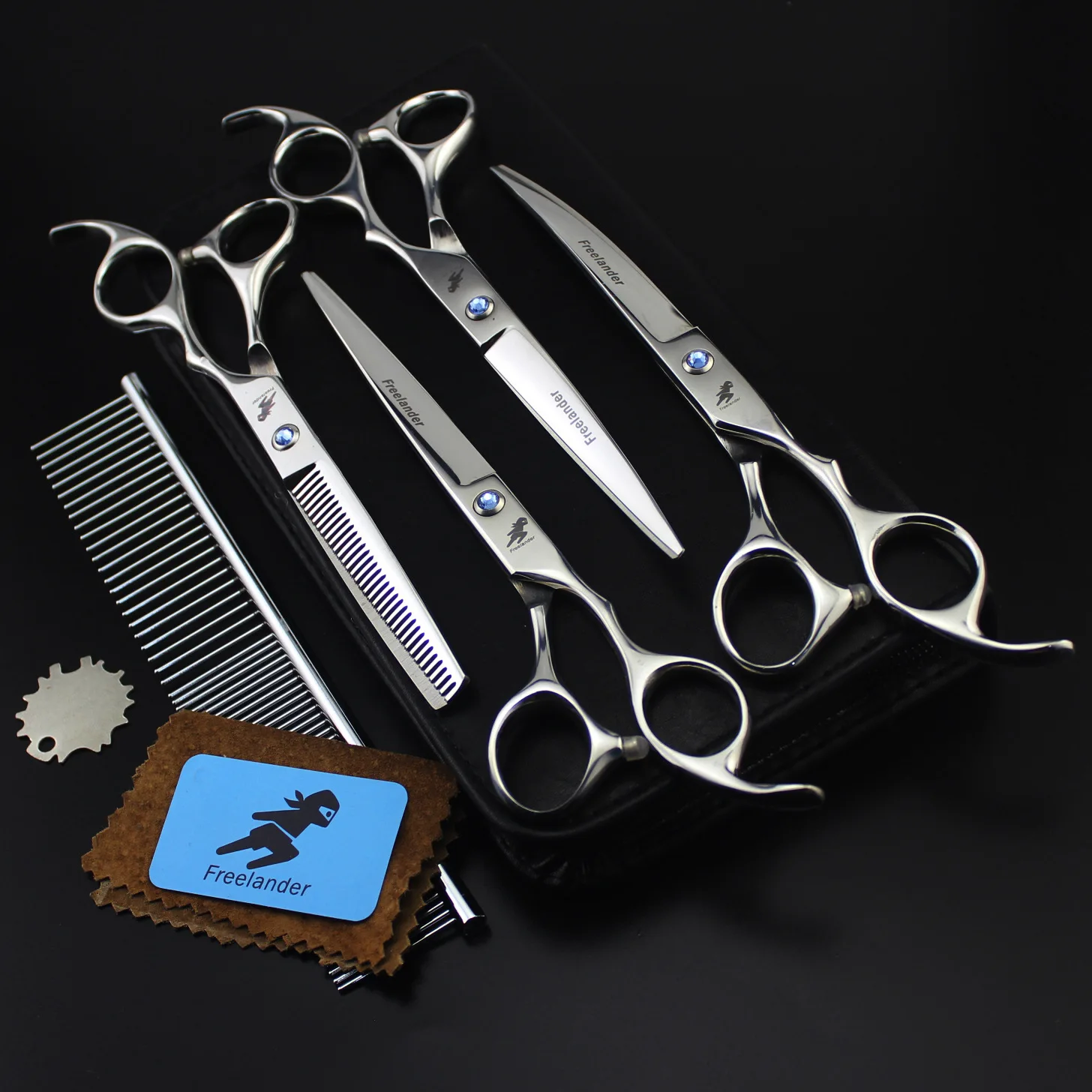 

7.0-Inch Light 4-to-Pet Beauty Scissor Straight Scissors Bending Shear Set Send Comb Dense Tooth Thinning Scissors