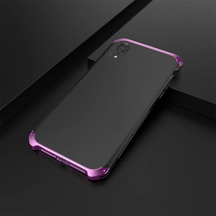 Black Purple Side Текстурированный противоударный металлический каркас Пластиковая Задняя панель для iPhone XR iPhoneXR алюминиевый сплав iPhone XR бампер чехол с подарком - Цвет: Black Purple Side