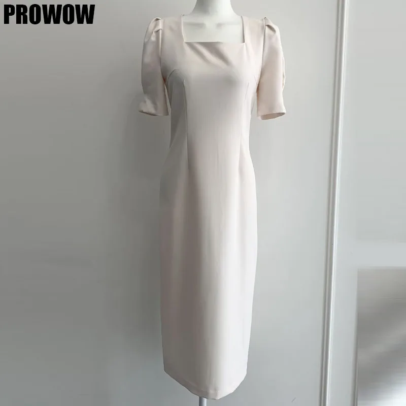 2020 Summer New Elegant Slim Waist Split Bodycon Party Dress Sexy Square Collar Puff Sleeve Women Dress Female A-Line Vestidos