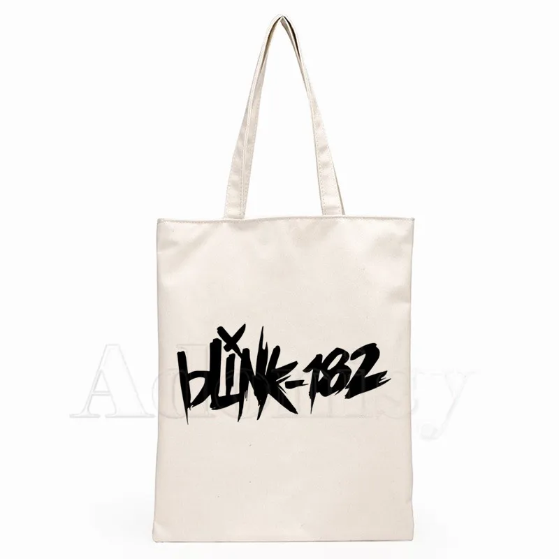 

Blink 182 Rock Band Smiley Face Design Shoulder Canvas Bags Large Capacity College Harajuku Handbag Women Bag Shopping Bag