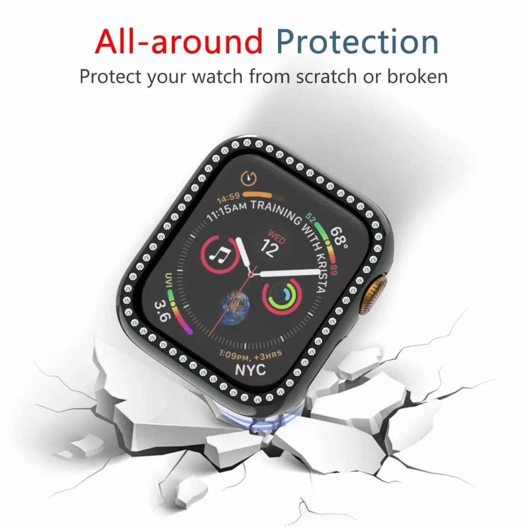 Жесткий чехол из поликарбоната для Apple Watch 4, 5, 40 мм, 44 мм, блестящая Алмазная рамка, защитный бампер для iWatch серии 3, 2, 1, 38 мм, 42 мм, оболочка