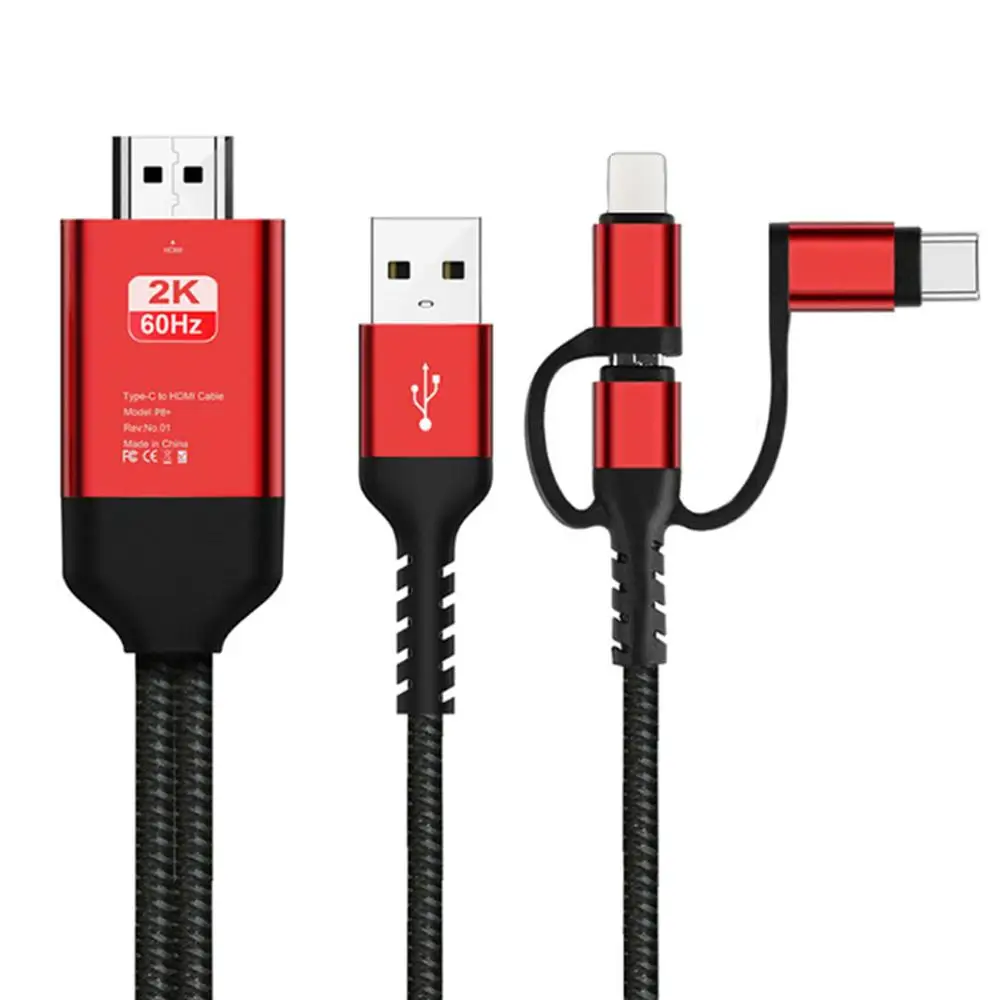 4K HD 3 в 1 Micro usb type C для HDMI кабель-адаптер проводной экранный преобразователь Plug& Play для IPhone samsung Android экран HDTV - Цвет: Красный