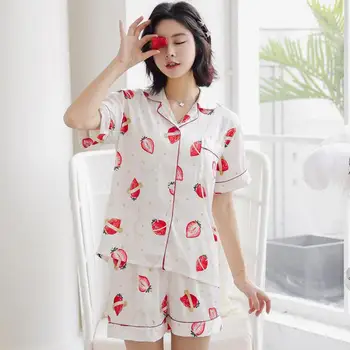 

Print Pajamas Suit Women 2020 New 2PCS Shirt&Shorts Set Satin Sleepwear Silky Pyjamas Intimate Lingerie Casual Nightwear Pijamas