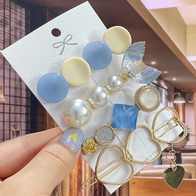 hair accessories for brides 8Pcs/Set Pearl Crystal Acrylic Hair Clips Set For Women Retro Geometric Barrettes Hairpin Girl Hair Accessories Fashion Jewelry head accessories female Hair Accessories