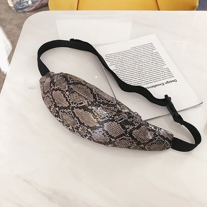 Brown new snakeskin waist pockets cross-border ladies personality fashion Europe and America wild small mobile phone pockets - Color: Brown