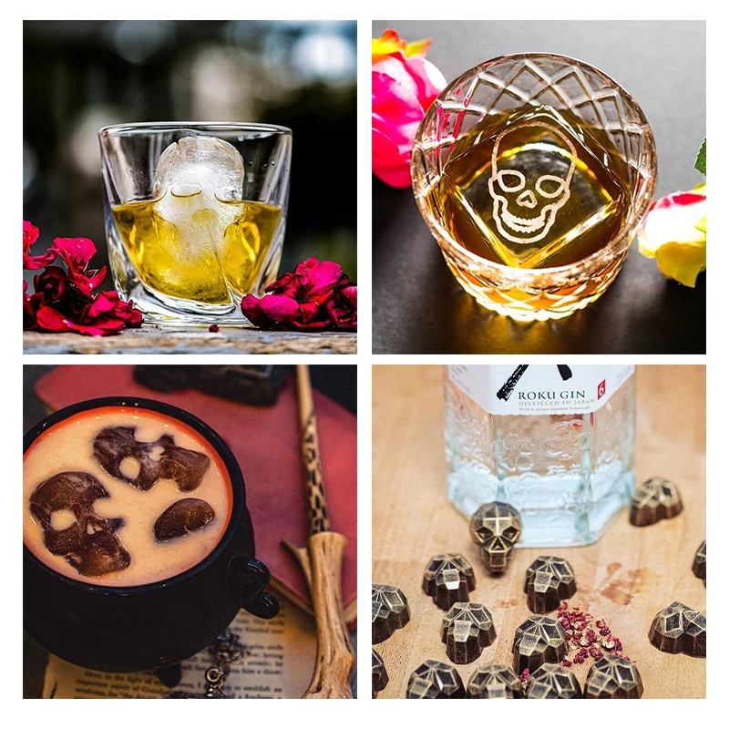 FAIS DU Silicone 3D Ball Skull Diamond-Shaped Ice Mold Reusable Ice Cube Mold Cube Trays Easy Release For Whiskey Paty