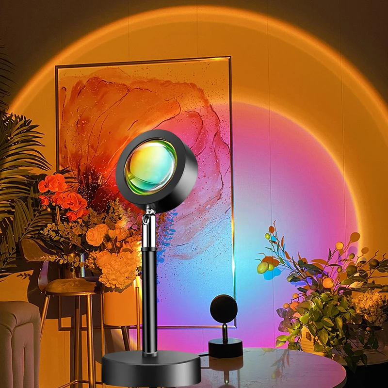 Lámpara de proyector de atardecer USB, luz Led nocturna de ambiente arcoíris para el hogar, dormitorio, Bar, cafetería, tienda, rojo atardecer, Halo, decoración atística de pared