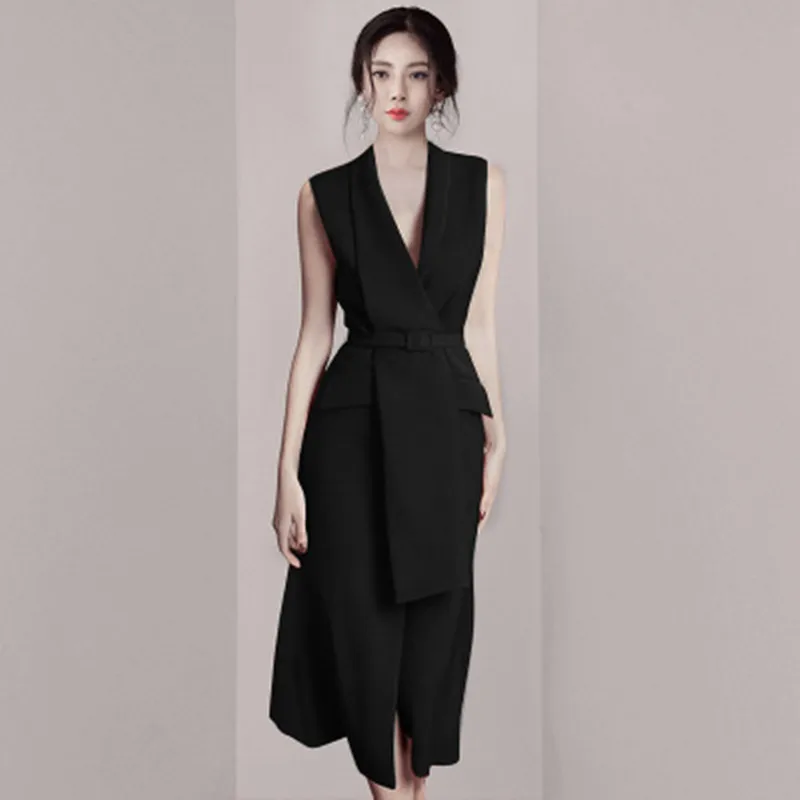 

ZAWFL 2023 New High Quality Women's Vintage Vest Blazer Dress Ladies Sexy V-Neck Sleeveless Tank Elegant Office Party Dresses