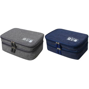

2 Pcs Electronic Accessories Cable Organizer Bag Travel Charger Plug Storage Case-Navy & Grey