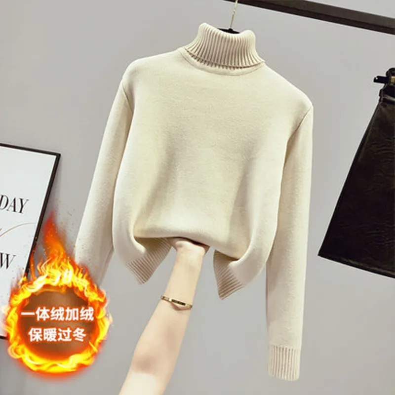 

2020 winter women's new sweater high collar Plush thickening one-piece Plush Pullover versatile fashion warm soft feminine jacke
