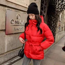 Short Bread Service Korean Version Slim Waist Belt With All-in-one Fashion Cotton Clothes Plus Thick Cotton Clothes Winter Coat