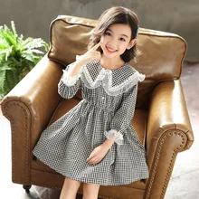 Модной в клеточку для девочек; праздничные платья с оборками и длинными рукавами смокинг вечерние платье изысканные наряды