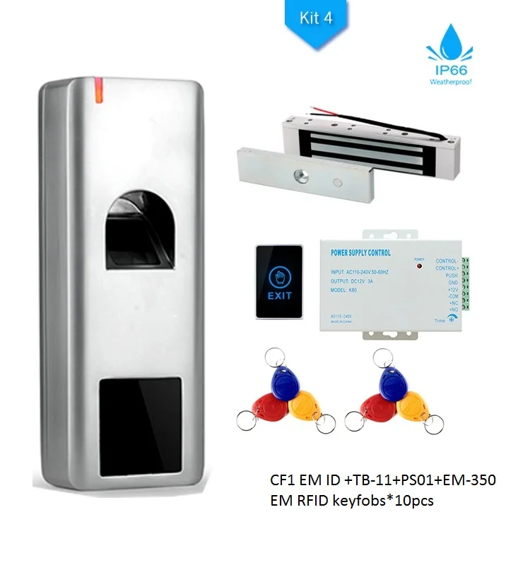 kit 4 IP66 Waterproof 3000 users Fingerprint Access Control System