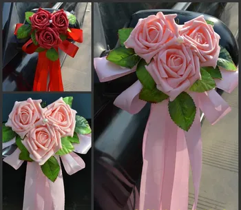 

1 PC Mirror & Handle Flower Wedding Car Decoration Team Vice Car Set European Korean Wedding Artificial Flower