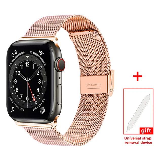 Milanese Loop for Apple Watch Band 7 6 SE 5 4 44mm 42mm Stainless Steel Bracelet Metal Wrist Strap of iWatch Series 2 3 38mm 40m Rose gold