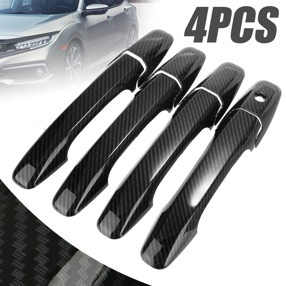

For Honda Civic 2006-2011 4pcs Black Carbon Fiber Style Car Side Door Handle Frame Cover Trim DIY Moulding Parts