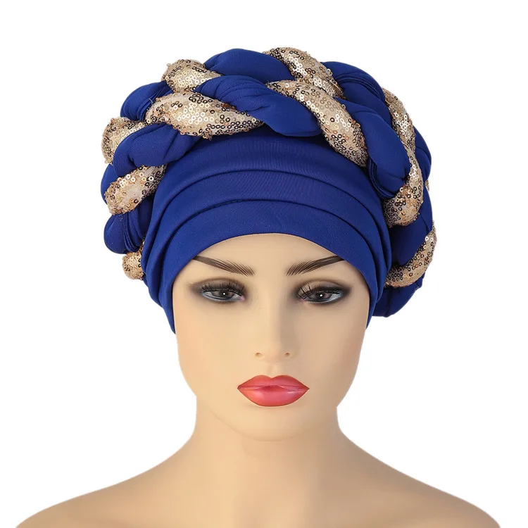 african attire for women 2021 Latest African Auto Geles Headtie Already Made Headties Shinning Sequins Turban Cap for Women Ready Female Head Wraps african wear for ladies