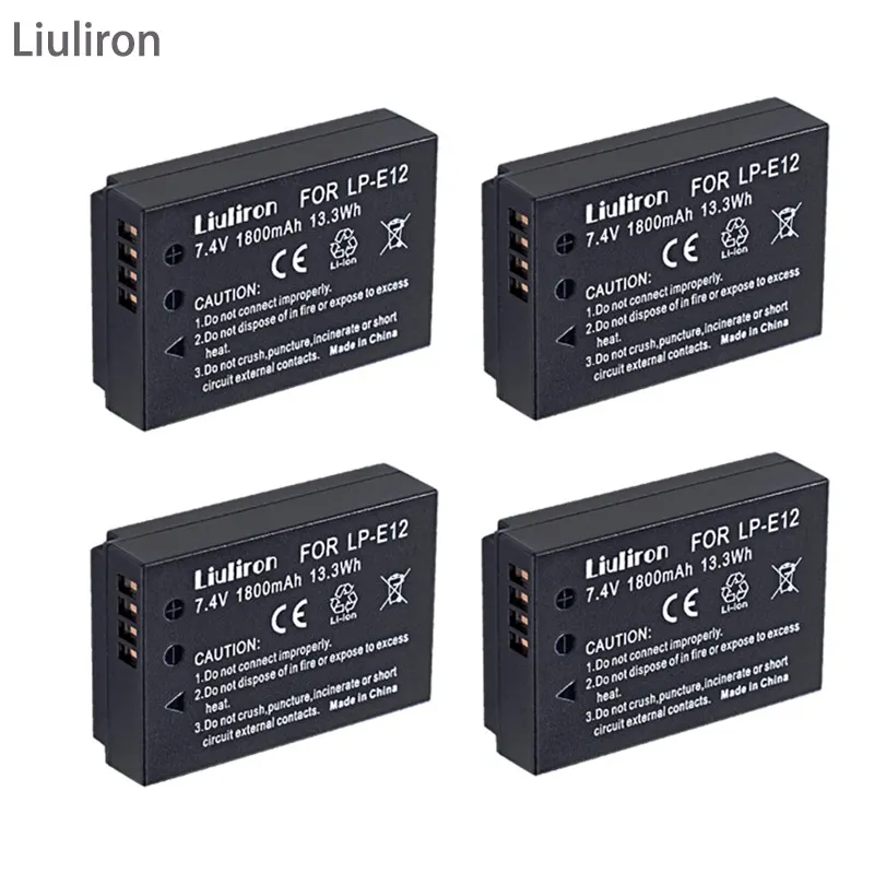 4battery 4 шт 1800mAh LP-E12 LP E12 LPE12 литий-ионная батарея+ lcd USB двойное зарядное устройство для камеры Canon EOS M50, EOS M100, 100D Kiss X7 Rebel SL1 - Цвет: 4battery