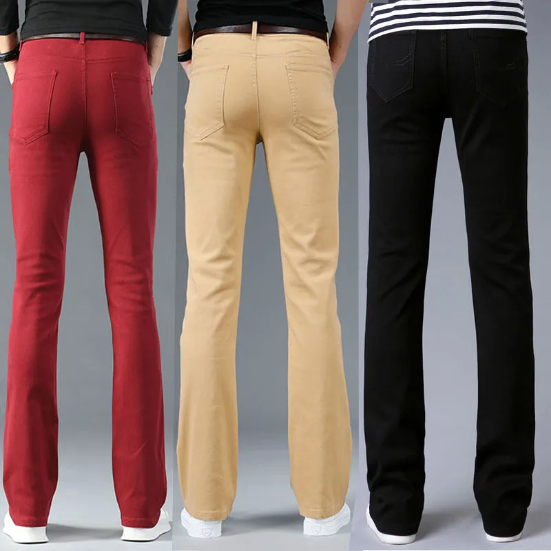 Thin Denim Flare Pants Men Bell Bottom Boot Cut Trouser Men Classic Summer Flared Pant Pantalon Homme Black White retro disco pants summer pants