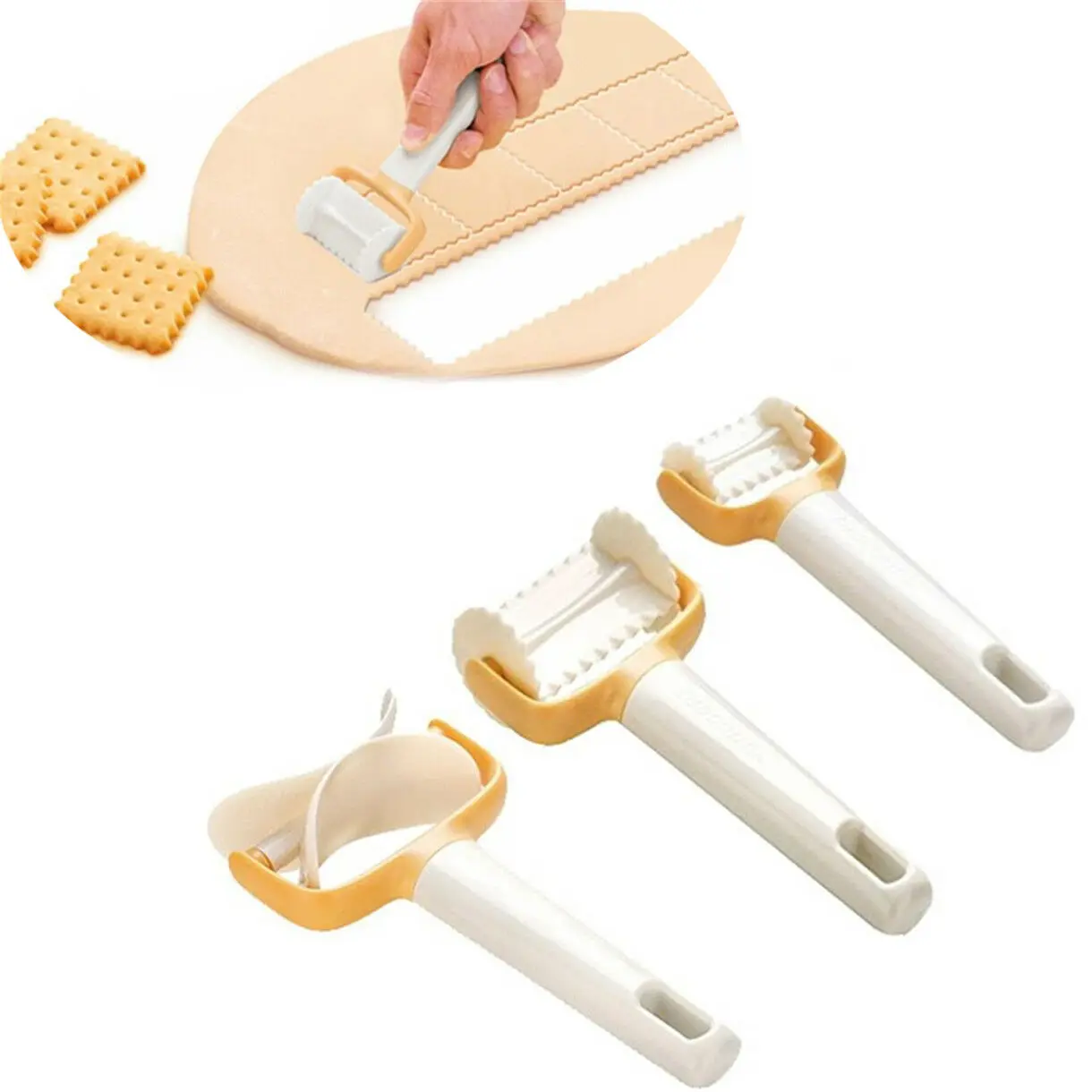

3Pcs/Set Rolling Angel Biscuit Ravioli Cutter Rolling crimped circle cutter Delicia Rolling Square Cutter
