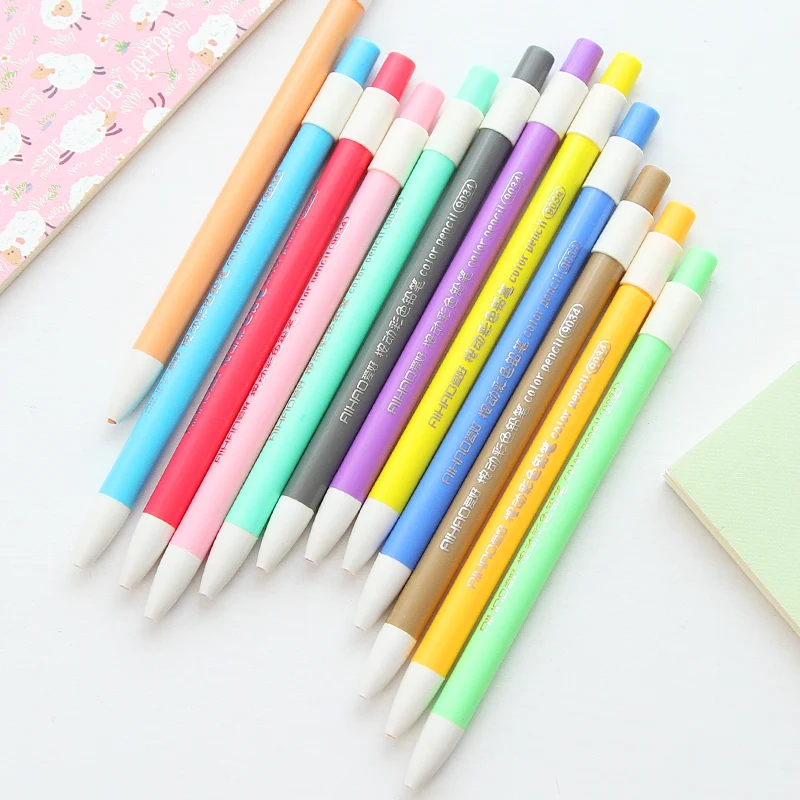 

12 Pcs/Lot Korean 2mm Color Pencils Click Mechanical Pencil Cute Kids Gifts Kawaii Stationary School Supplies FB563