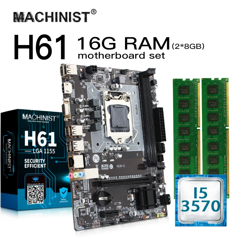 Комплект материнской платы H61 LGA 1155 для настольных ПК H61M-S1 с процессором Intel I5 3570 LGA1155 16G(2*8G) DDR3 ram Mico-ATX Integrated graphics Комплект материнской платы H61 LGA 1155 для настольных ПК H61M-S1 с процессором Intel I5 3570 LGA1155 16G(2*8G) DDR3 ram Mico-ATX Integrated graphics