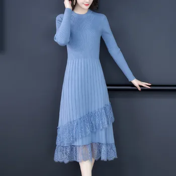 

Knitted dress women's 19 new autumn and winter version of the wild gas in long section over knee shirt sweater