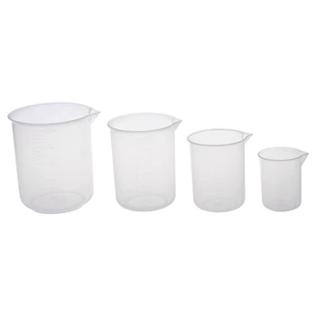 

HOT- 50 150 250 500 ml Laboratory transparent plastic measuring cup 4 pieces. Tool measuring cup