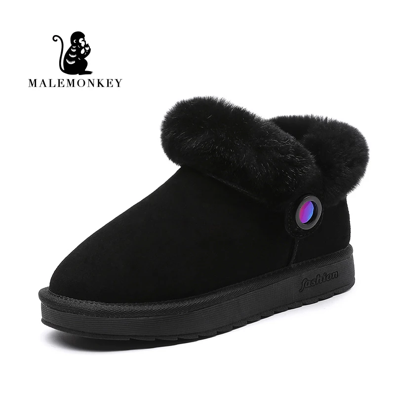 MALEMONKEY/Роскошная брендовая Дизайнерская обувь; Новинка года; модная женская обувь; черные женские зимние ботильоны на меху; зимние ботинки
